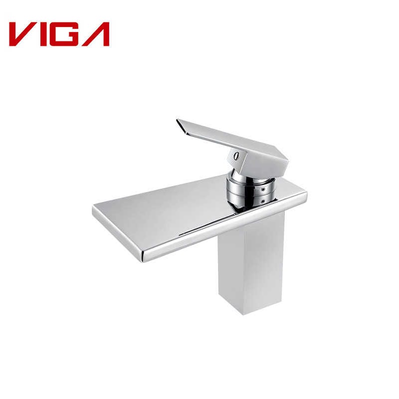 Waterfall Basin Mixer, Waterfall Faucet for Bathroom, Brass, Verchromt