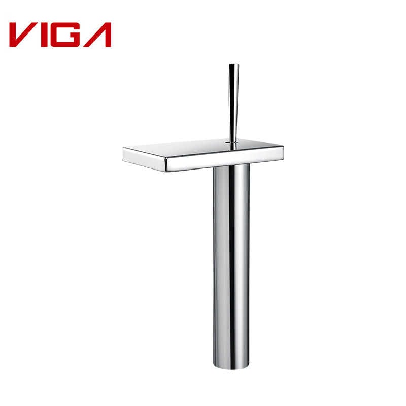 Waterfall Basin Mixer, Tall Single Handle Bathroom Faucet, Tembaga, Chrome Plated