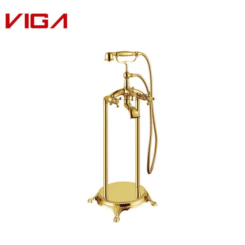 VIGA Floor Mounted Bathtub Faucet With Hand Shower, 黄铜, Titanium alloy