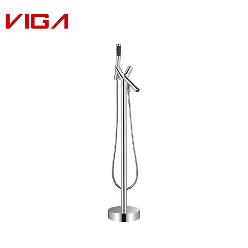 Brass Floor Mounted Bath Mixer With Brass Hand Shower For Bathroom