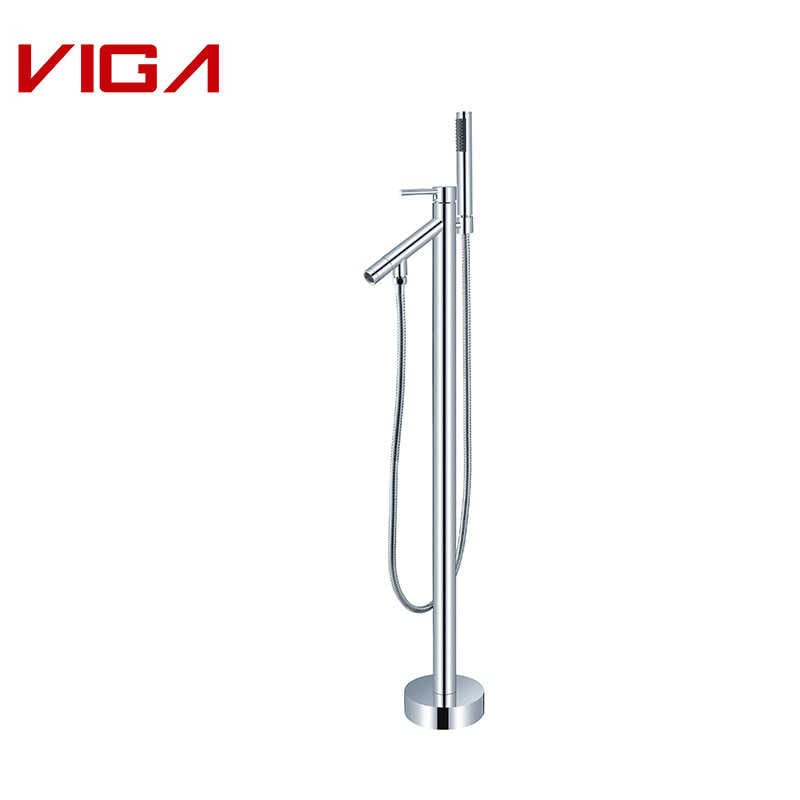 Brass Floor Mounted Bath Mixer With Brass Hand Shower Set