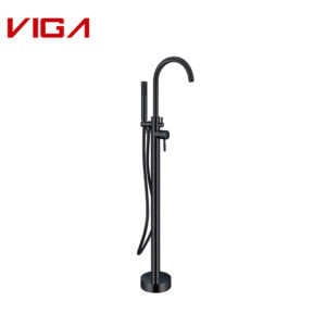 Matte Black Rounded Floor Mounted Shower Faucet, Floor Mounted Bath Mixer