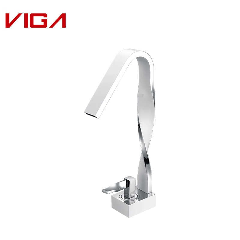 Basin Mixer, Bomba la Kuzama la Bafuni, Basin Tap, White and Chrome