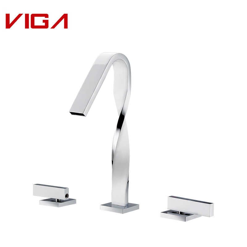 ကုန်းပတ်တွင် တပ်ဆင်ထားသော 3-ပေါက် Basin Mixer, Chrome and White