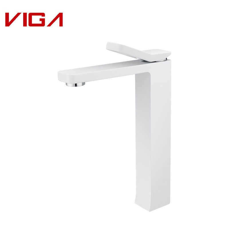 Mezclador alto para lavabo VIGA FAUCET, Grifo monomando para lavabo de baño, Blanco