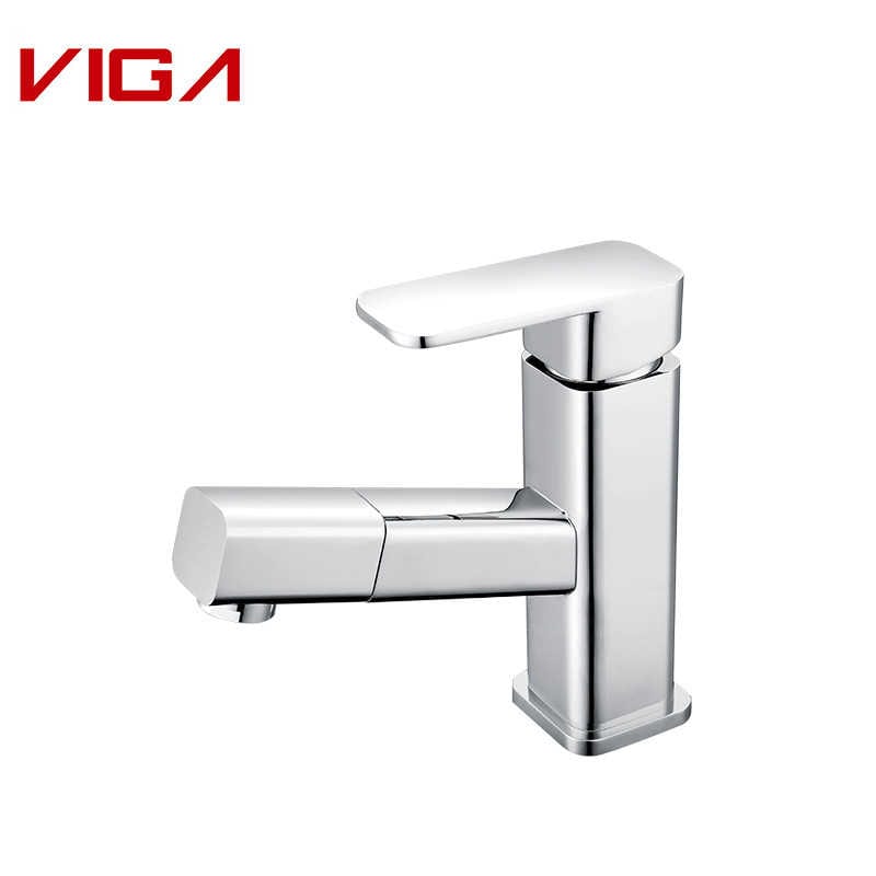 Pull-out Basin Faucet, Single Handle Mixer Tap, 鍍鉻