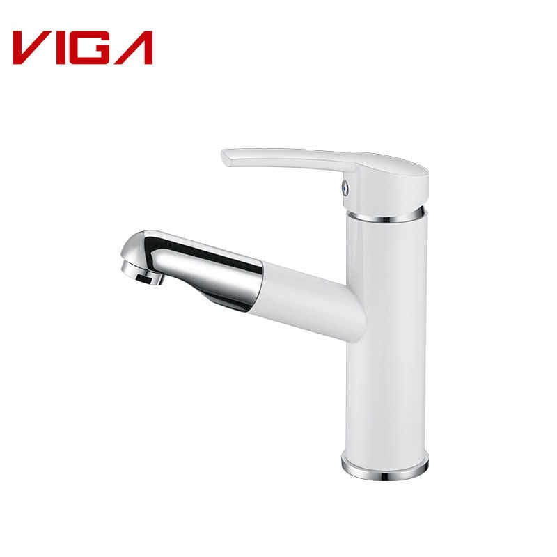 Bathroom Sink Faucet, Basin Mixer Tap, Waterfall Single Lever, Chrome and White