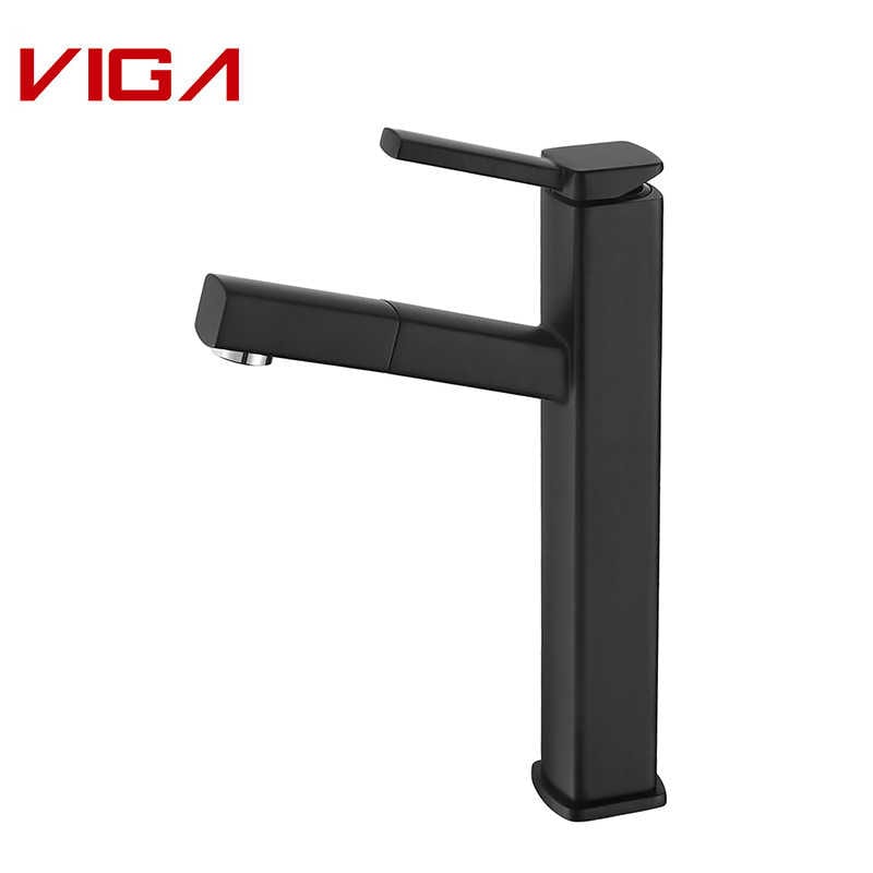 Pull-out Basin Mixer, Brass, Matte Black