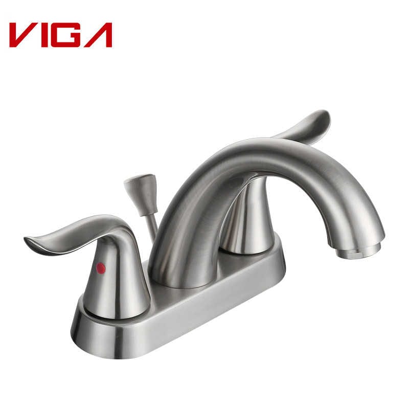 4′ Centerset Lavatory Faucet, Dual Handle Basin Mixer Brushed Nickel