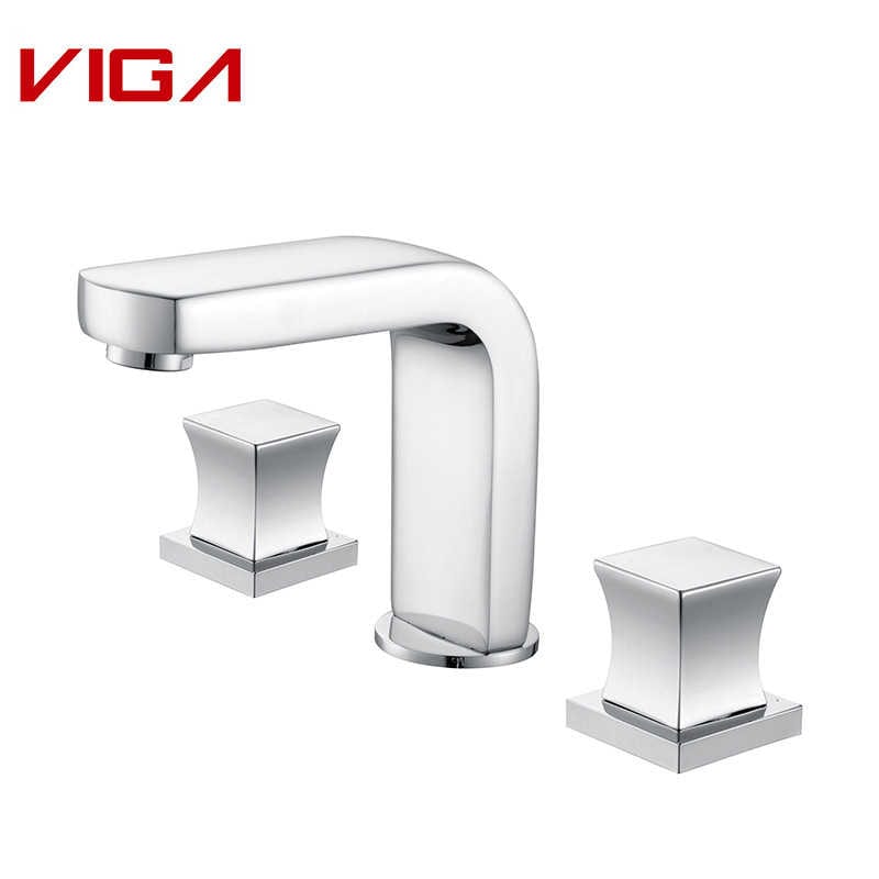 ကုန်းပတ်တွင် တပ်ဆင်ထားသော 3-ပေါက် Basin Mixer, Handle Basin Mixer နှစ်ခု, Brass, Chrome Plated