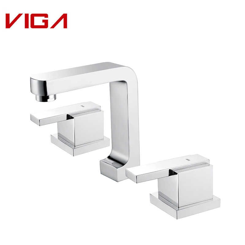 Mikser legeni me 3 vrima të montuara në kuvertë, 8 Inch Widespread Bathroom Faucet, Brass, Kromuar