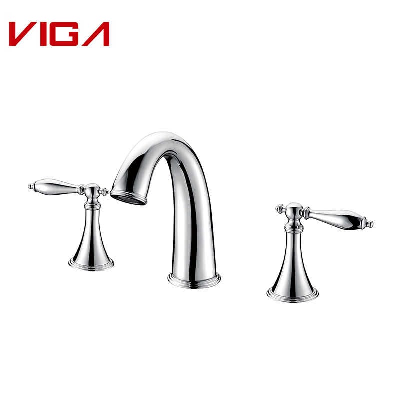 Deck Mounted 3-hole Basin Mixer, Faucet ຫ້ອງນ້ໍາ, Brass, Chrome