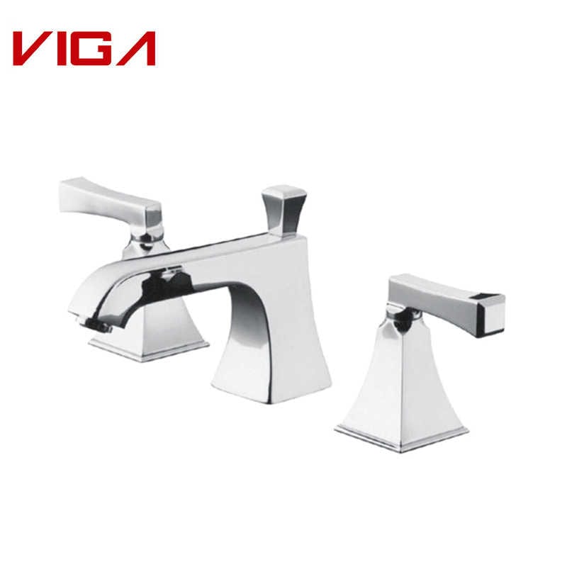 ကုန်းပတ်တွင် တပ်ဆင်ထားသော 3-ပေါက် Basin Mixer, Handle Basin Mixer နှစ်ခု, 8-လက်မ ရေချိုးခန်း Faucet