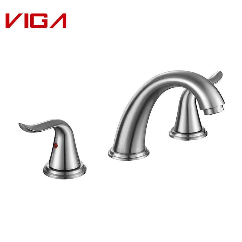 Deck Mounted 3-hole Basin Mixer, Dalawang Handle Basin Mixer, 8-pulgadang Faucet sa Banyo, Brushed Nickel