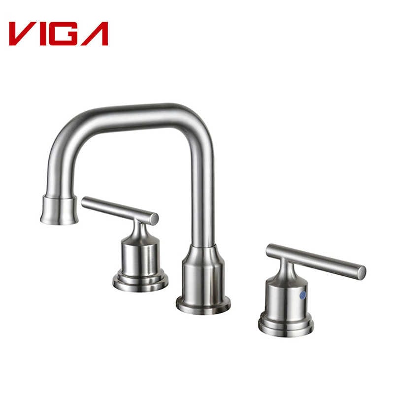 Deck Mounted 3-hole Basin Mixer, Two-Handle Basin Mixer, 真鍮, Brushed Nickel