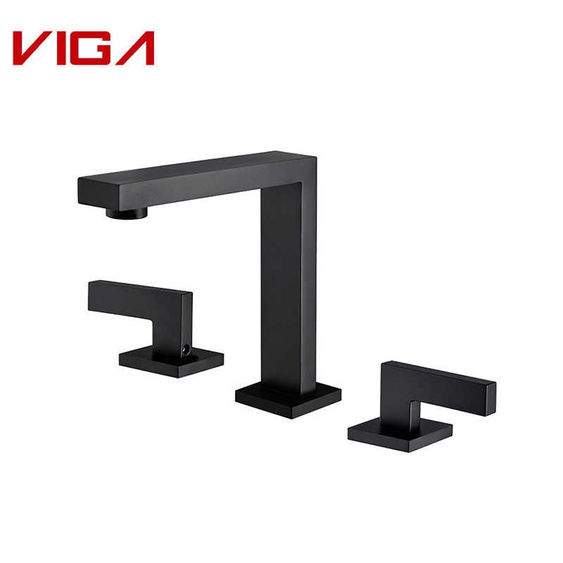 Black Deck Mounted 3-hole Basin Mixer, Handle Basin Mixer နှစ်ခု, 8-လက်မ ရေချိုးခန်း Faucet