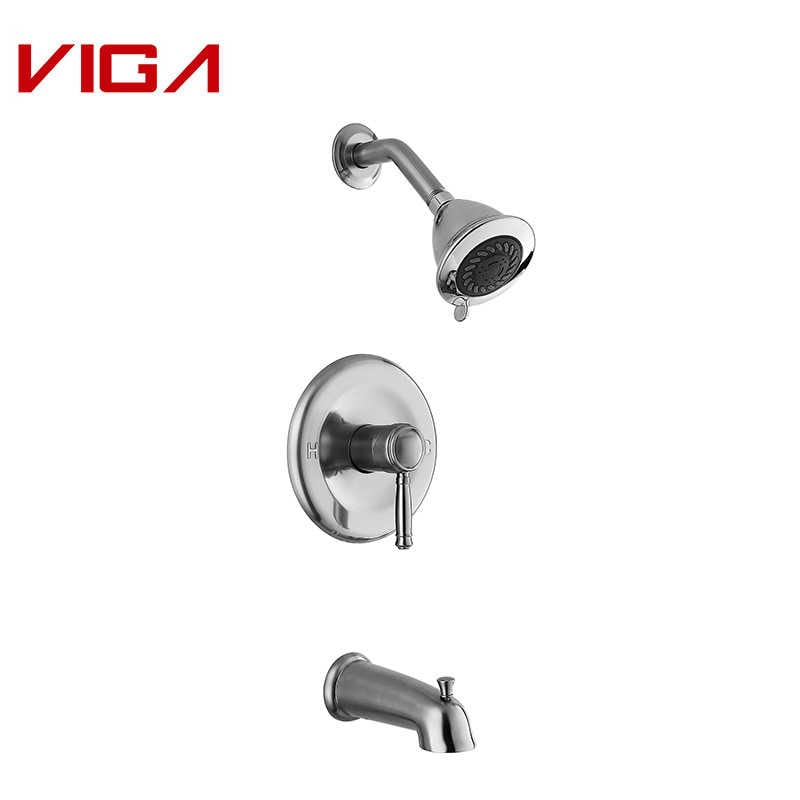 Viga Brushed Nickel Concealed Shower Column Set, Pressurized Bath Shower Valve