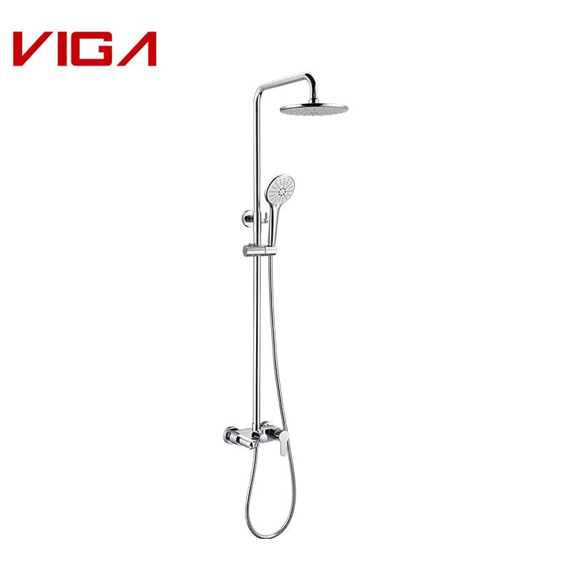 Shower Column Set with Round Spout, Rainfall Shower Set, Brass, 拉絲鎳, 不銹鋼