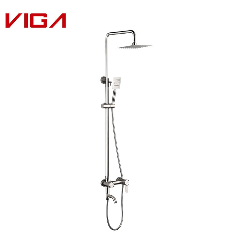 shower column set with round spout, bathroom, brushed nickel, нержавеющая сталь