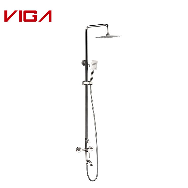 shower column set with round spout, bathroom, brushed nickel, нерђајући челик