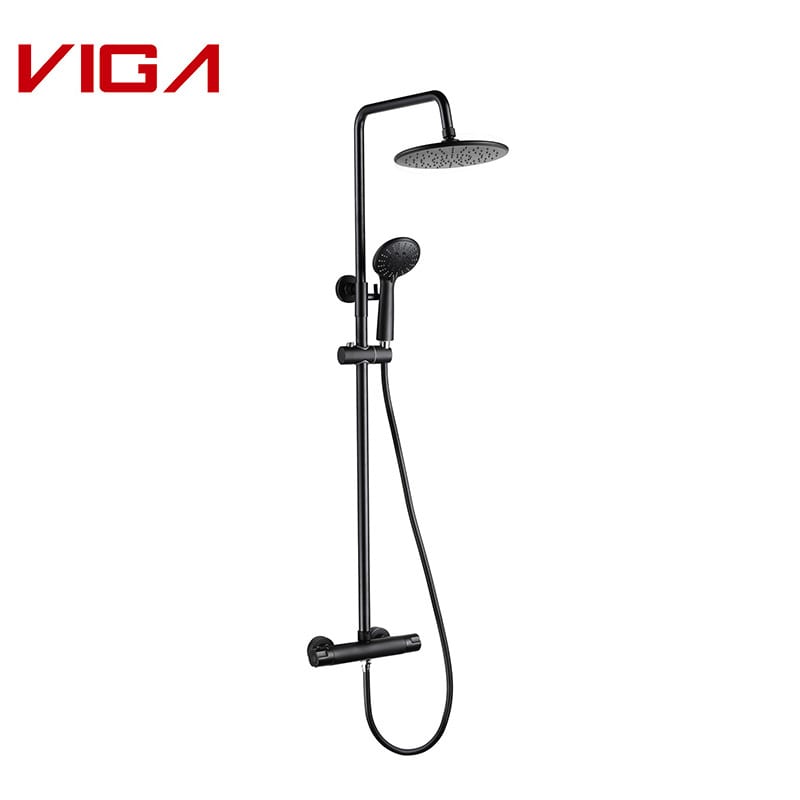 Thermostatic Shower Column Set, Bathroom Shower Mixer, 啞光黑