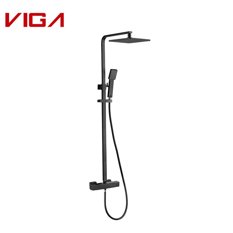 Square Thermostatic Mixer Shower, Set Lajur Pancuran, Matte Black