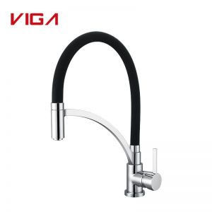 Double Action Pull Out Kitchen Faucet In Chrome And Black