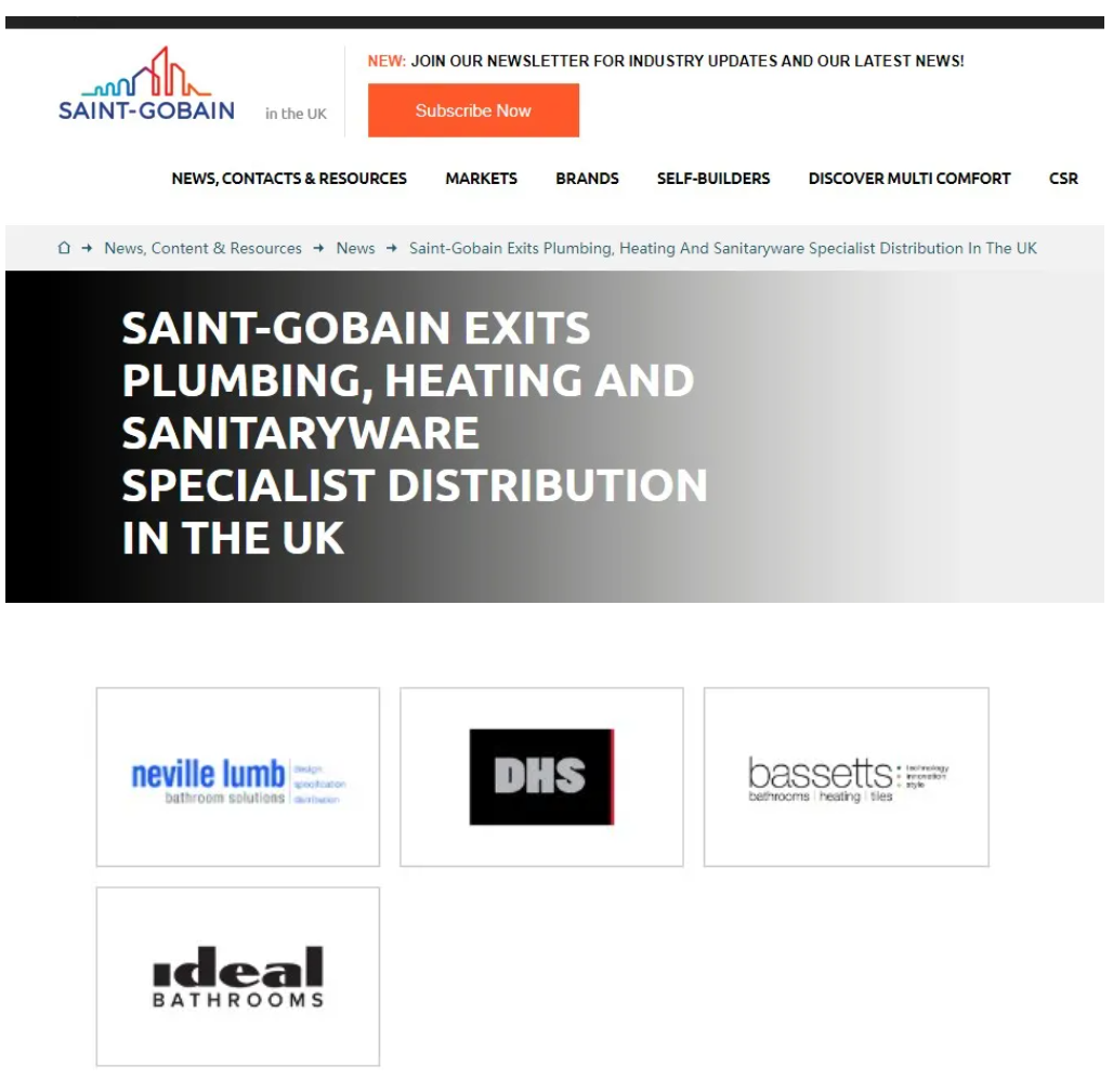 Saint-Gobain Sells UK DHS, Ideal Bathroom and Other Bathroom Distribution Brands and Businesses - Blog - 1