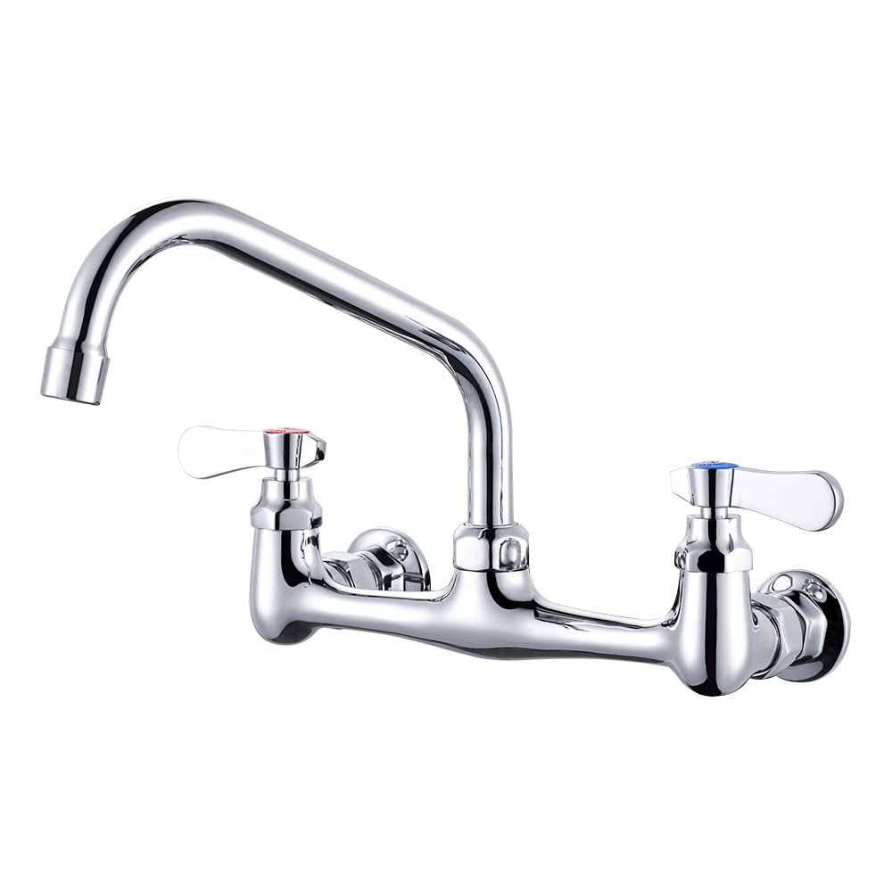 Wall mounted commercial kitchen mixer faucet with long spout