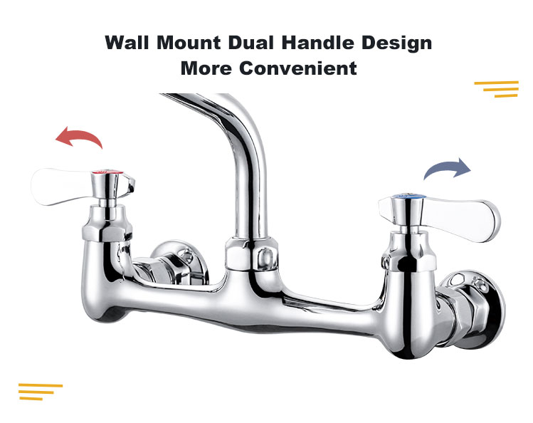 Wall mounted commercial kitchen mixer faucet with long spout - 2 Handles Kitchen Faucet - 9