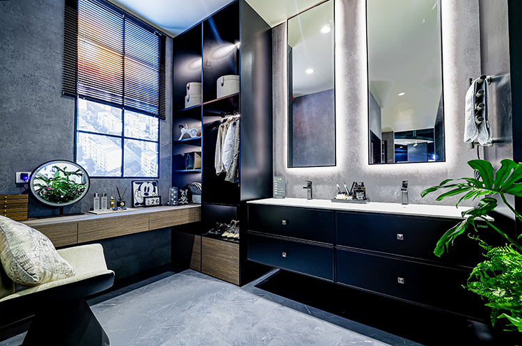 Modern bathroom vanity with sleek wood cabinet and stone countertop at 2026 Shanghai Kitchen & Bath Expo