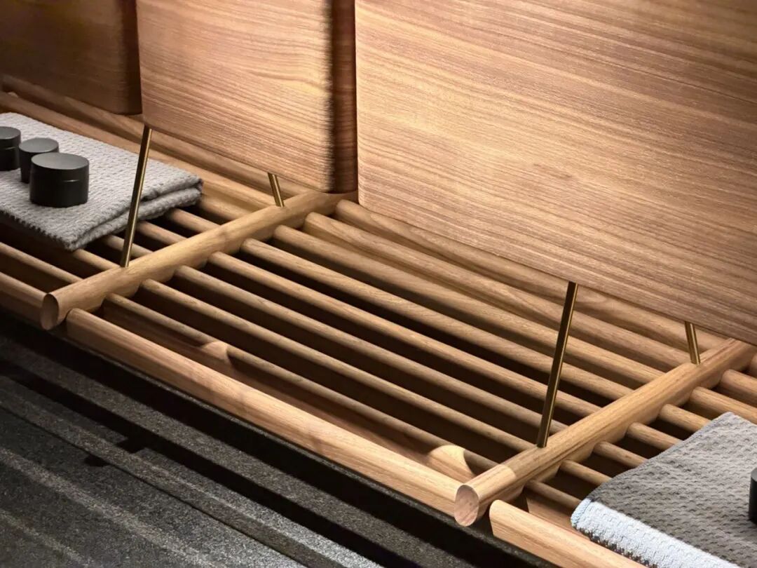 Modern bathroom vanity with wood-grain cabinet, vessel sink, and minimalist mirror at 2026 Shanghai KBC Expo