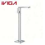 Polished chrome freestanding bathtub faucet VIGA 111600CH floor‑mount square tub tap white background