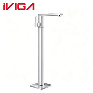 Polished chrome freestanding bathtub faucet VIGA 111600CH floor‑mount square tub tap white background