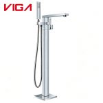 Polished chrome freestanding bathtub faucet VIGA 1146000CH floor‑mount square tub tap with handheld shower hose white background