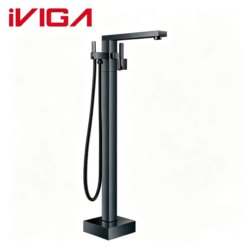 Premium 114600BYB Freestanding Bathtub Faucet, Matte Black Single Handle Floor Mount Tub Faucet with Hand Shower | VIGA 1 - - 1