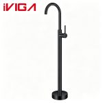 Matte black freestanding floor mounted bathtub faucet iVIGA single handle modern bathroom tap