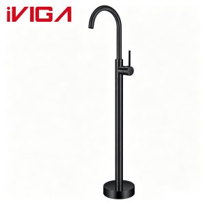 Matte black freestanding floor mounted bathtub faucet iVIGA single handle modern bathroom tap