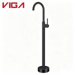 Matte black freestanding floor mounted bathtub faucet iVIGA single handle modern bathroom tap