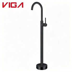 Matte black freestanding floor mounted bathtub faucet iVIGA single handle modern bathroom tap