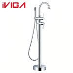 Chrome freestanding bathtub faucet with handheld shower for modern bathroom