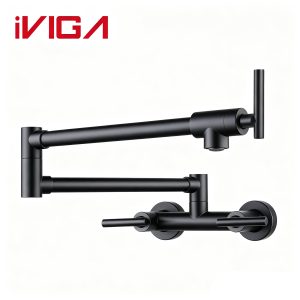 2311400 Matte Black Wall Mount Hot Cold Pot Filler Faucet Double Swing Arm