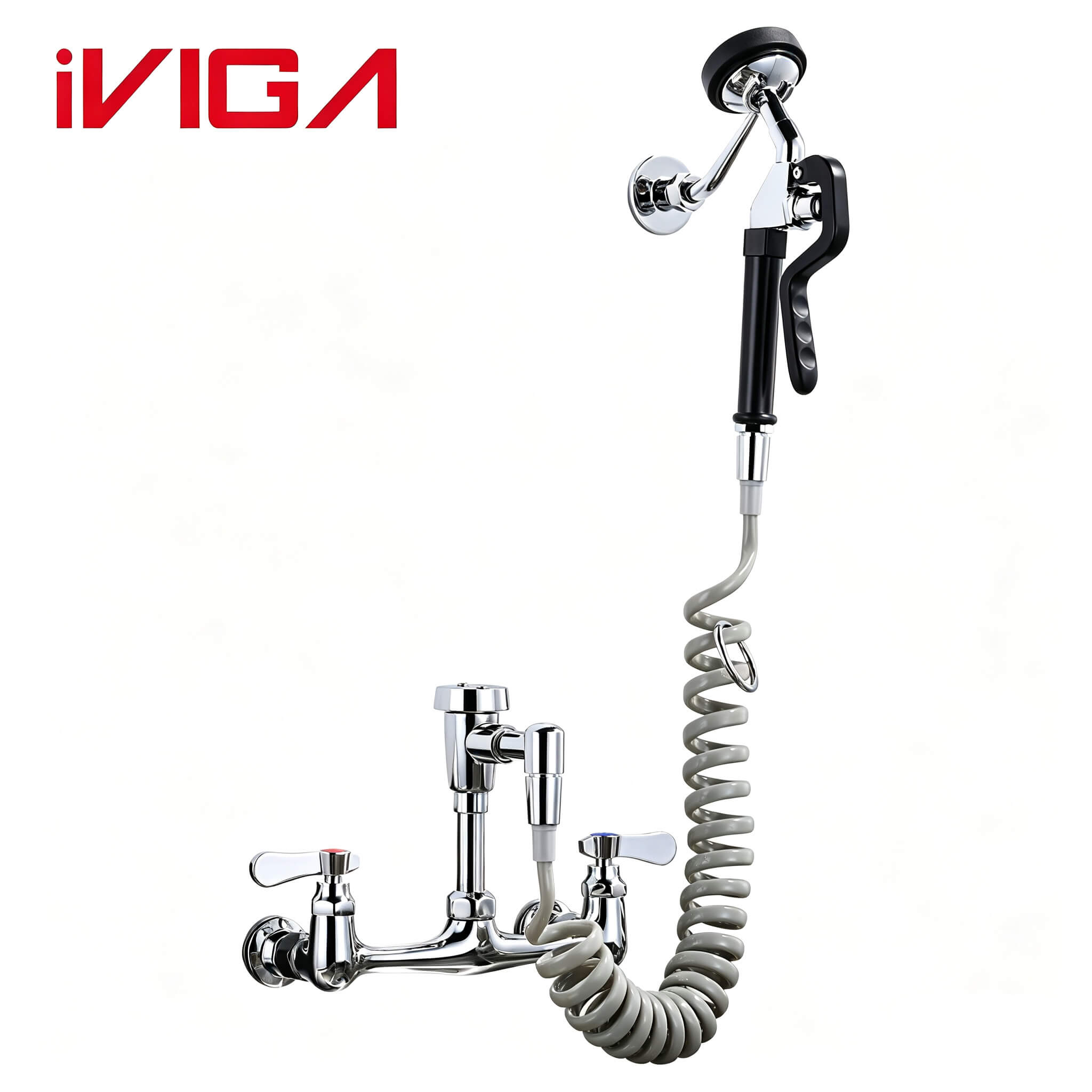 Pet Grooming Faucet | 2315300 Premium Heavy‑Duty 2‑Handle Wall Mount Pet Wash Faucet With Pre‑Rinse Sprayer 1 - - 1