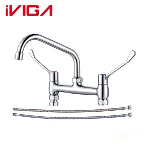2316200 Chrome Two Lever Commercial Medical Kitchen Faucet with supply hoses white background