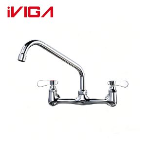 iVIGA 2316300C‑10 Chrome wall mount commercial kitchen faucet, two lever handle heavy duty tap for restaurant sink
