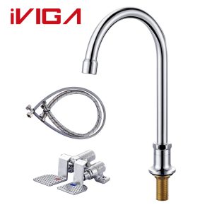 iVIGA 2316600C‑01 chrome foot pedal operated kitchen bar faucet complete set with foot valves and supply hoses