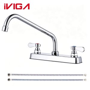VIGA 2317800C‑12 chrome 8 inch workboard bar faucet with supply lines white background