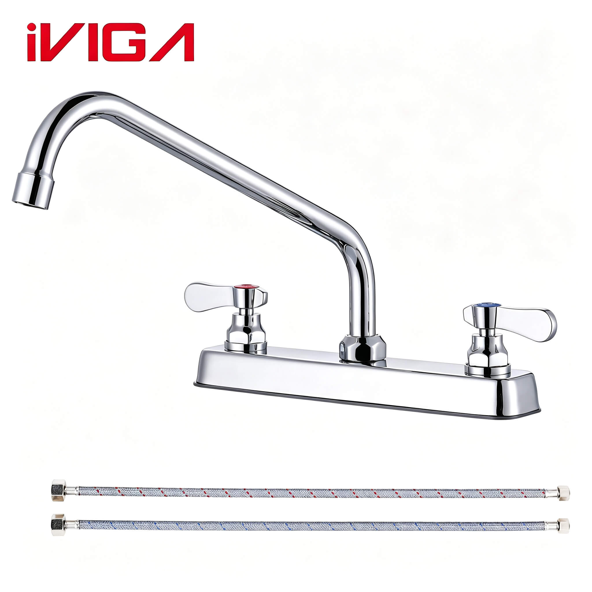 Workboard Bar Faucet, VIGA 2317800C‑12 Chrome 8" Centerset 12" Swivel Spout Double Handle Commercial Kitchen Faucet 1 - - 1