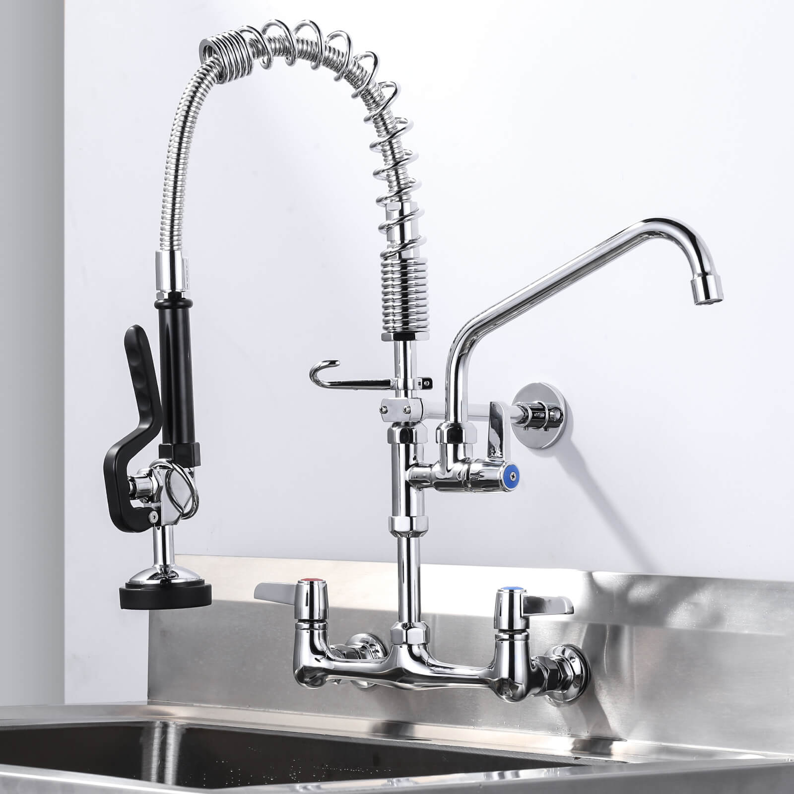 2318400C Commercial Pre-Rinse Kitchen Faucet, 21/25/36/43/47 Inch Wall Mount Chrome Commercial Sink Tap 2 - - 2