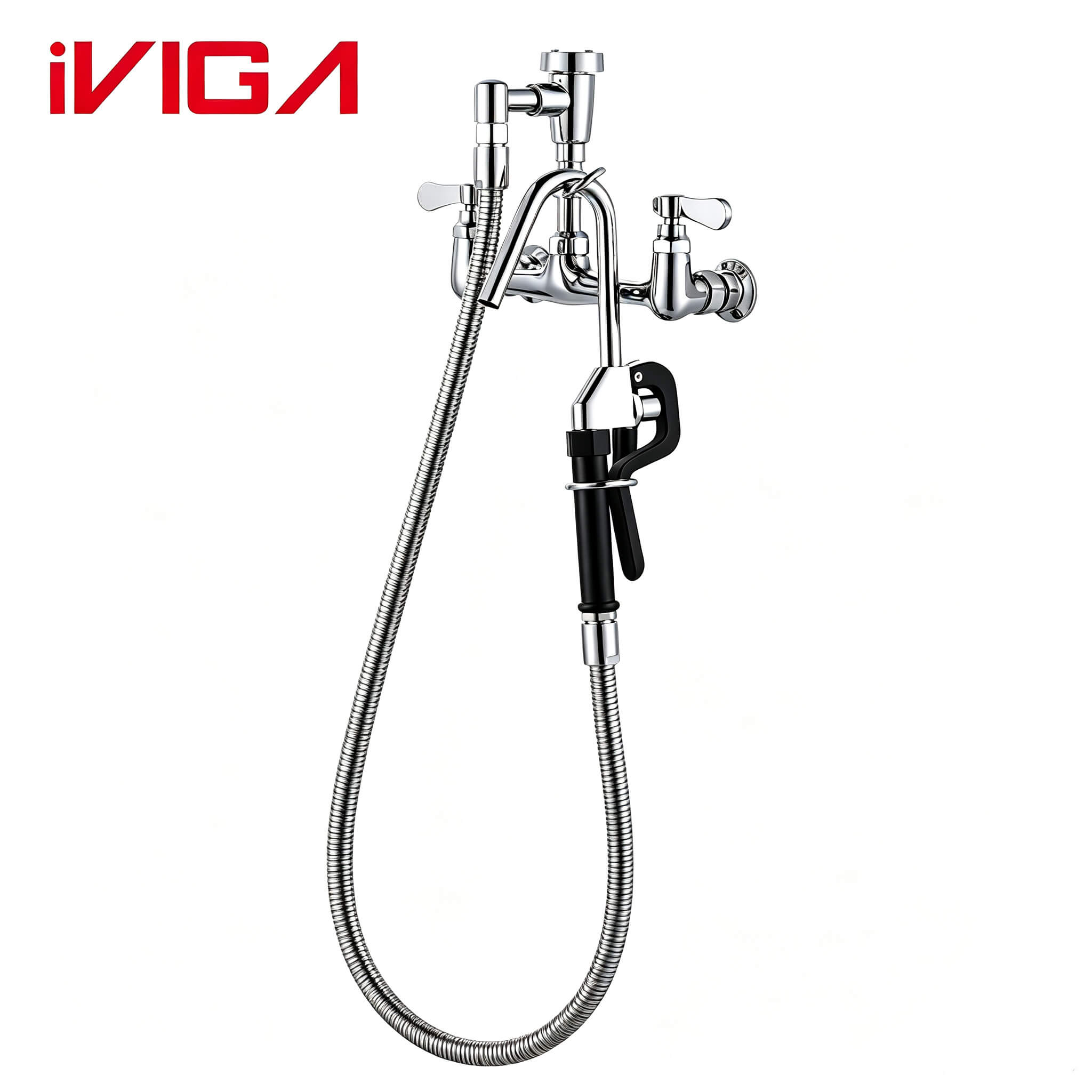 2318500 Commercial Pot Bucket Filling Faucet, Chrome Dual‑Handle Wall Mount Pre‑Rinse Commercial Kitchen Faucet 1 - - 1